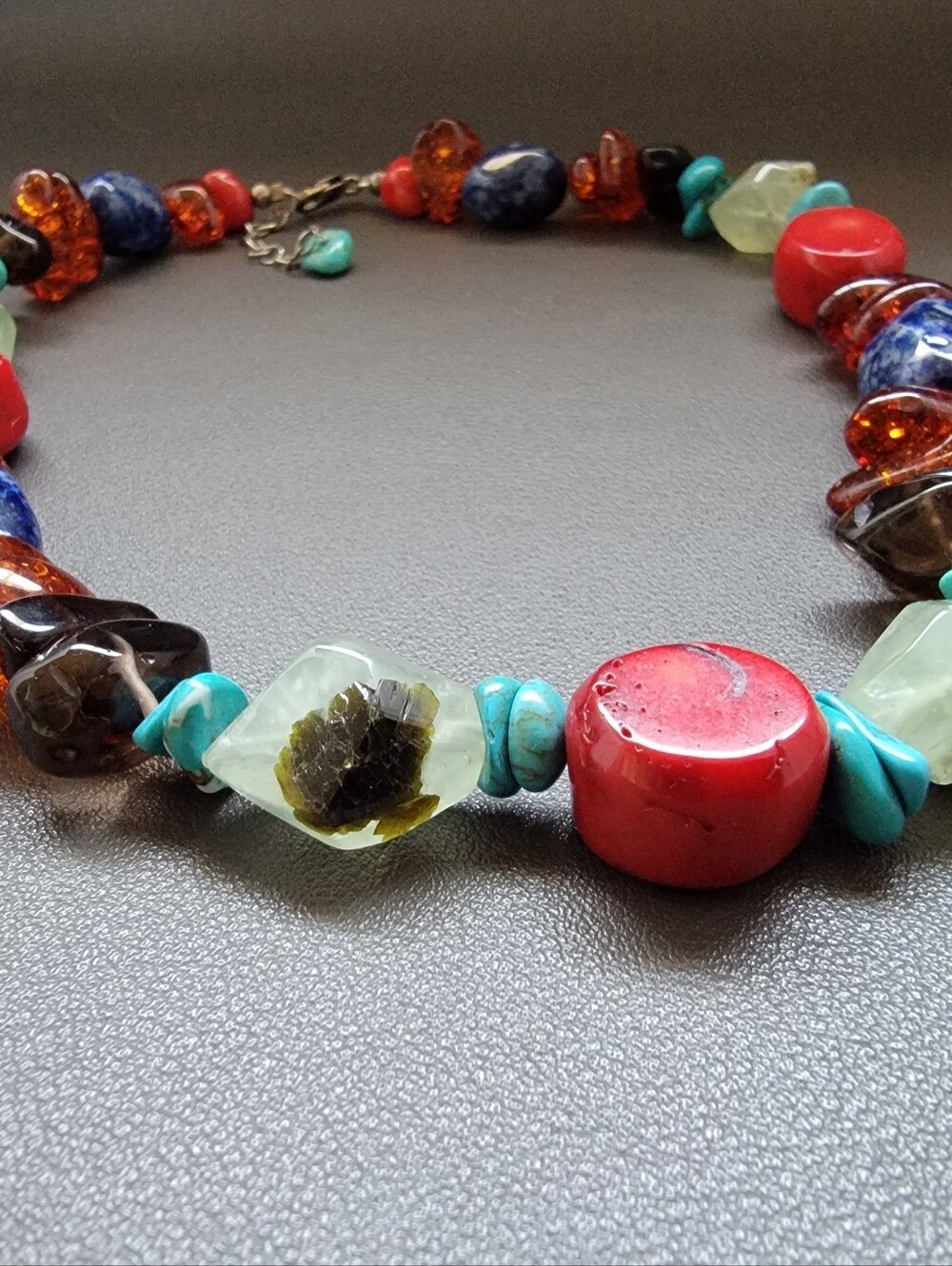 Vintage Multi Gemstone Necklace Sterling Silver 925 Artisan Statement Necklace